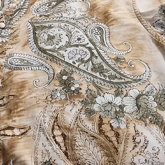 Western Snap Down Cowboy Rodeo Shirt Wood Snaps Natural Cotton Paisley Print - Picture 11 of 13